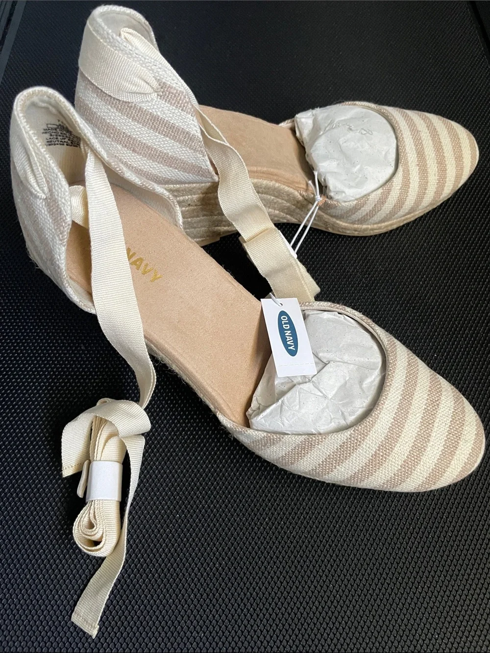 Old Navy Beige Striped Wedge Ankle Tie Espadrilles